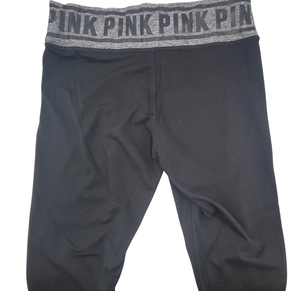Victoria's Secret PINK Black Leggings Logo Waistband Gray Activewear Women Small